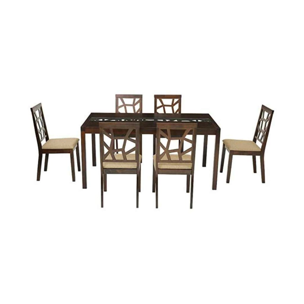 Woodness Brand Contemporary Rubber Wood 6 Seater Dining Table Set Lakshmis Home Style