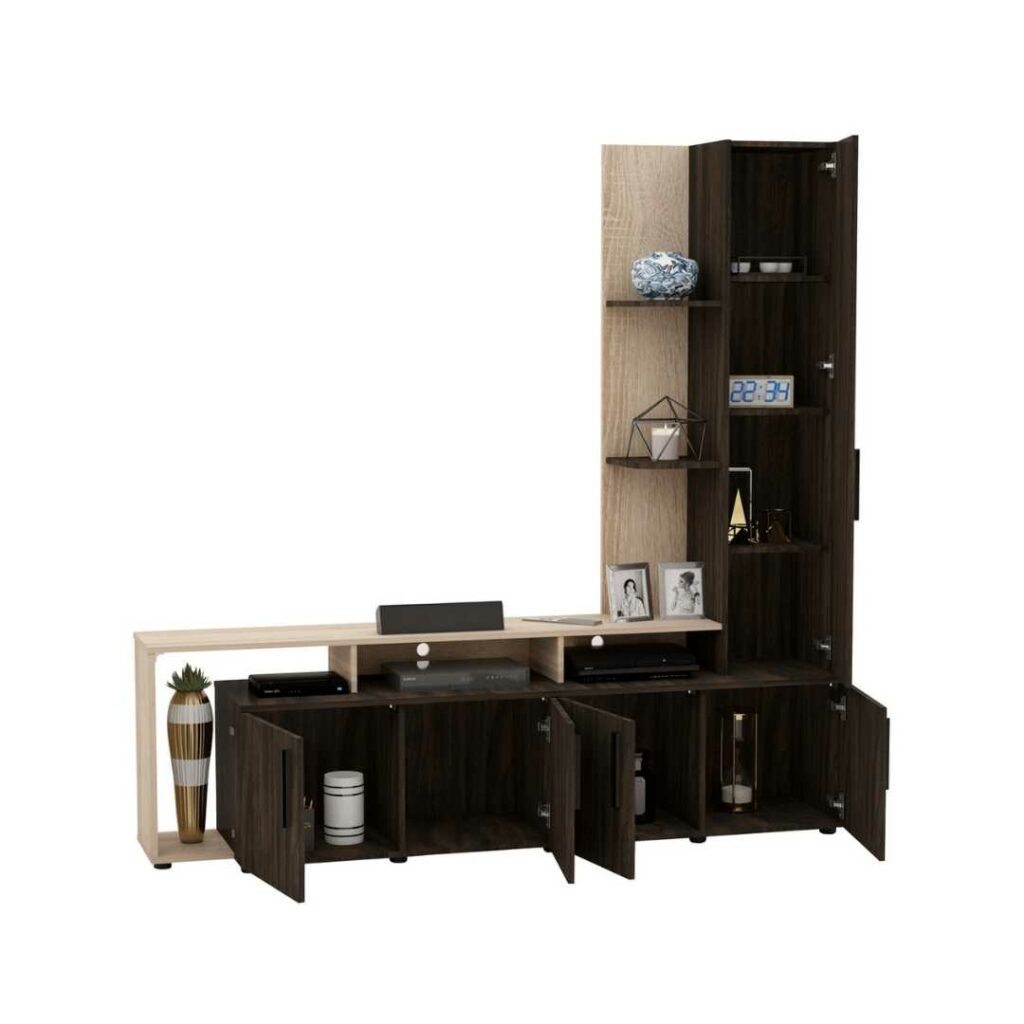 Modern Engineered Wood 4 Door Tall TV Unit With Side Door Lakshmis