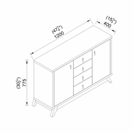 Beech_Wood_Kitchen_Cabinet_With_4_Drawers_measurements