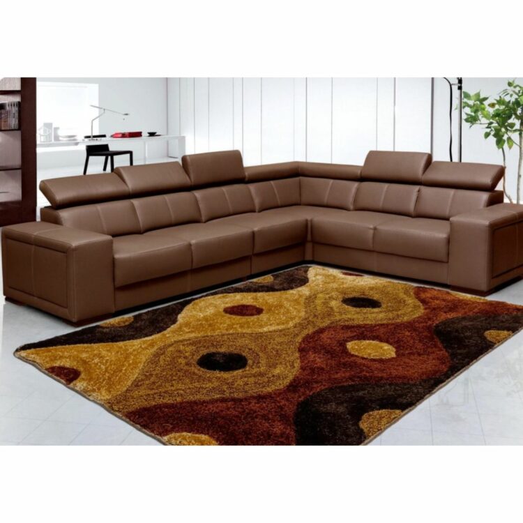 CENTERPIECE_Brown_Color_Designer_Shaggy_Carpet_with_sofa